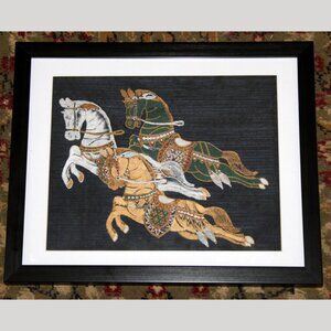 Antique Taiwan Temple Horses Tapestry Framed